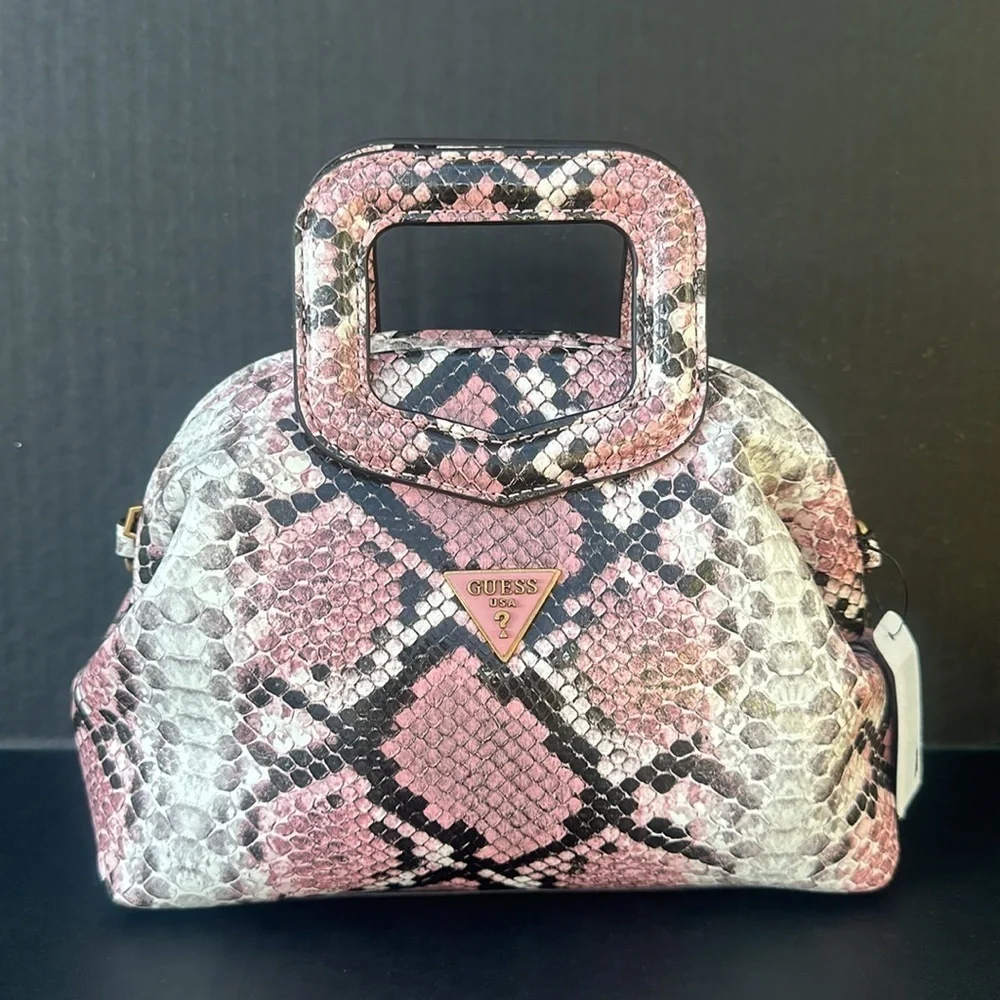 New GUESS Errin Snakeskin Small Frame Satchel